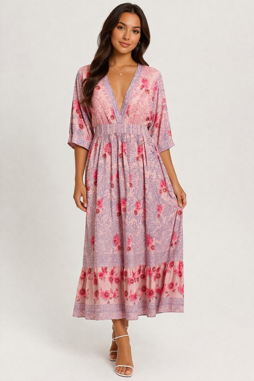 Oliphant Pink and Purple Floral Embroidered Dress Sz. Large
